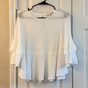 Eri + Ali White Ruffle Peplum Blouse Women Small Boho Flowy Bell Sleeve Top S